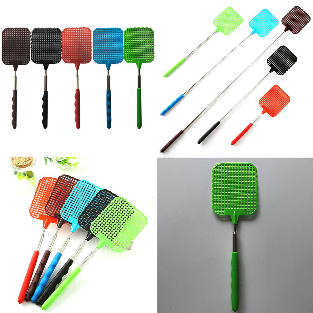 US 5-10 Pc Fly Swatters Extendable Durable Plastic Stainless Handle Bug Mosquito