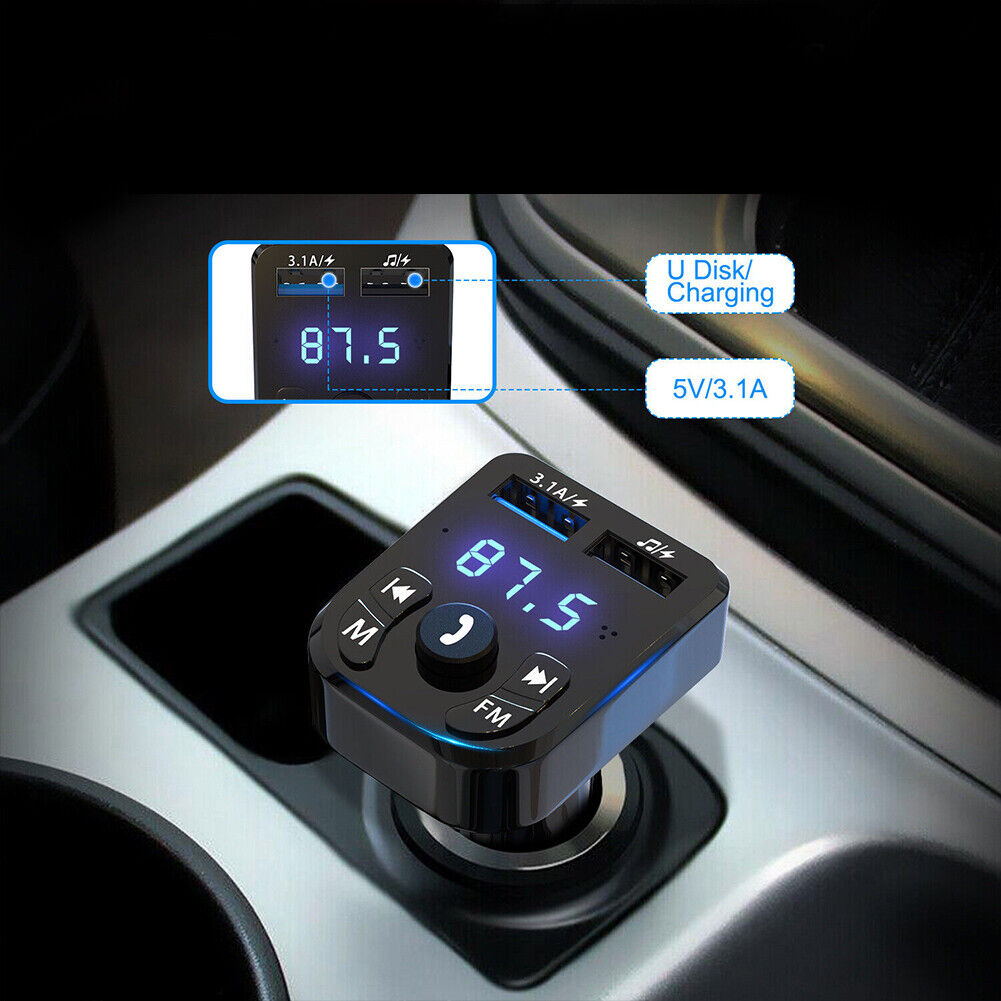 US 1-2 Pc Bluetooth 5.0 FM Transmitter Car Adapter 2-USB PD Charger Wireless AUX