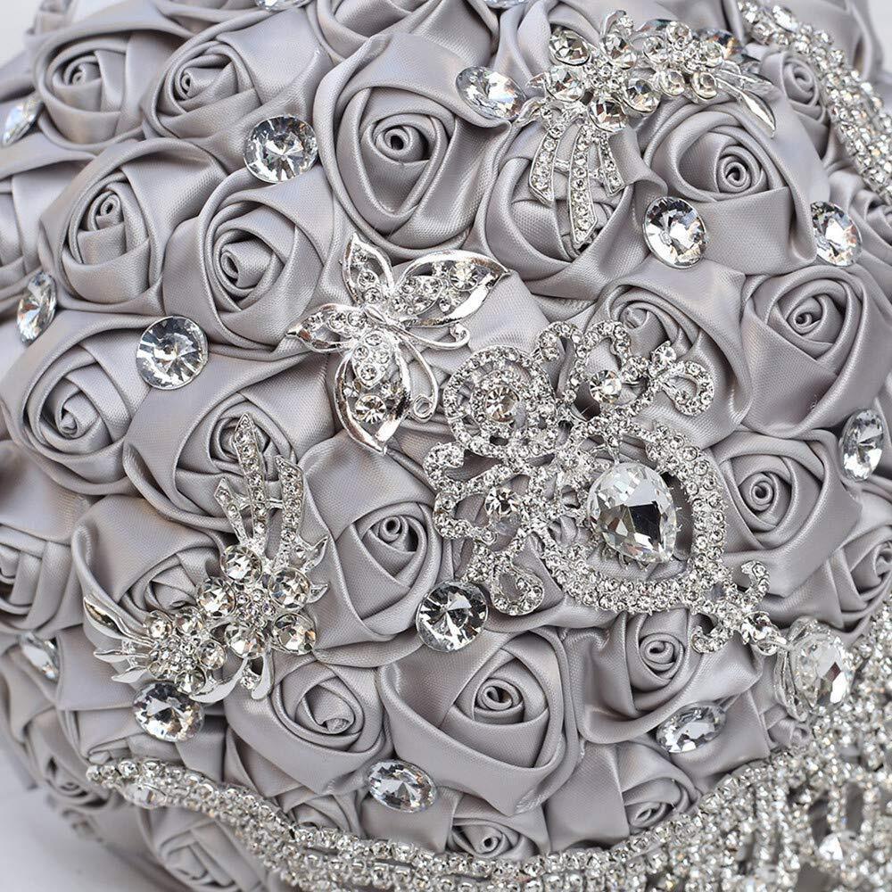 7.1 Inch Handmade Satin Rose Bridal Bouquet Toss Round Wedding Bouquet