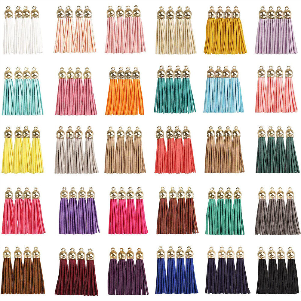 US 100Pc 30 Colors 1.6 inches Leather Tassels Keychain Charms DIY Multicolored