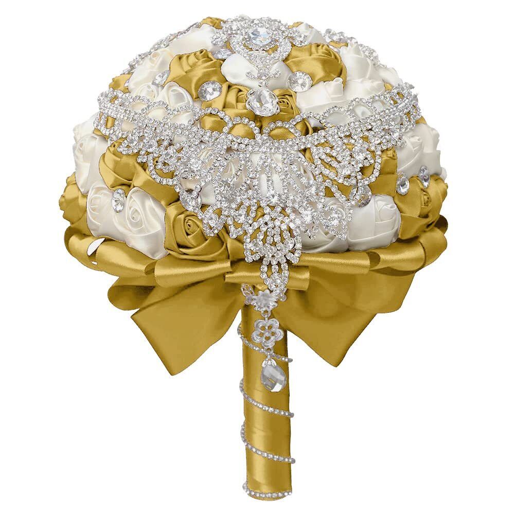 7.1 Inch Handmade Satin Rose Bridal Bouquet Toss Round Wedding Bouquet