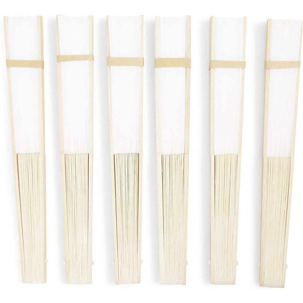 US 12-24 Pack Bamboo Hand Fan for Women, 8 Inch White Folding Hand Held Fan