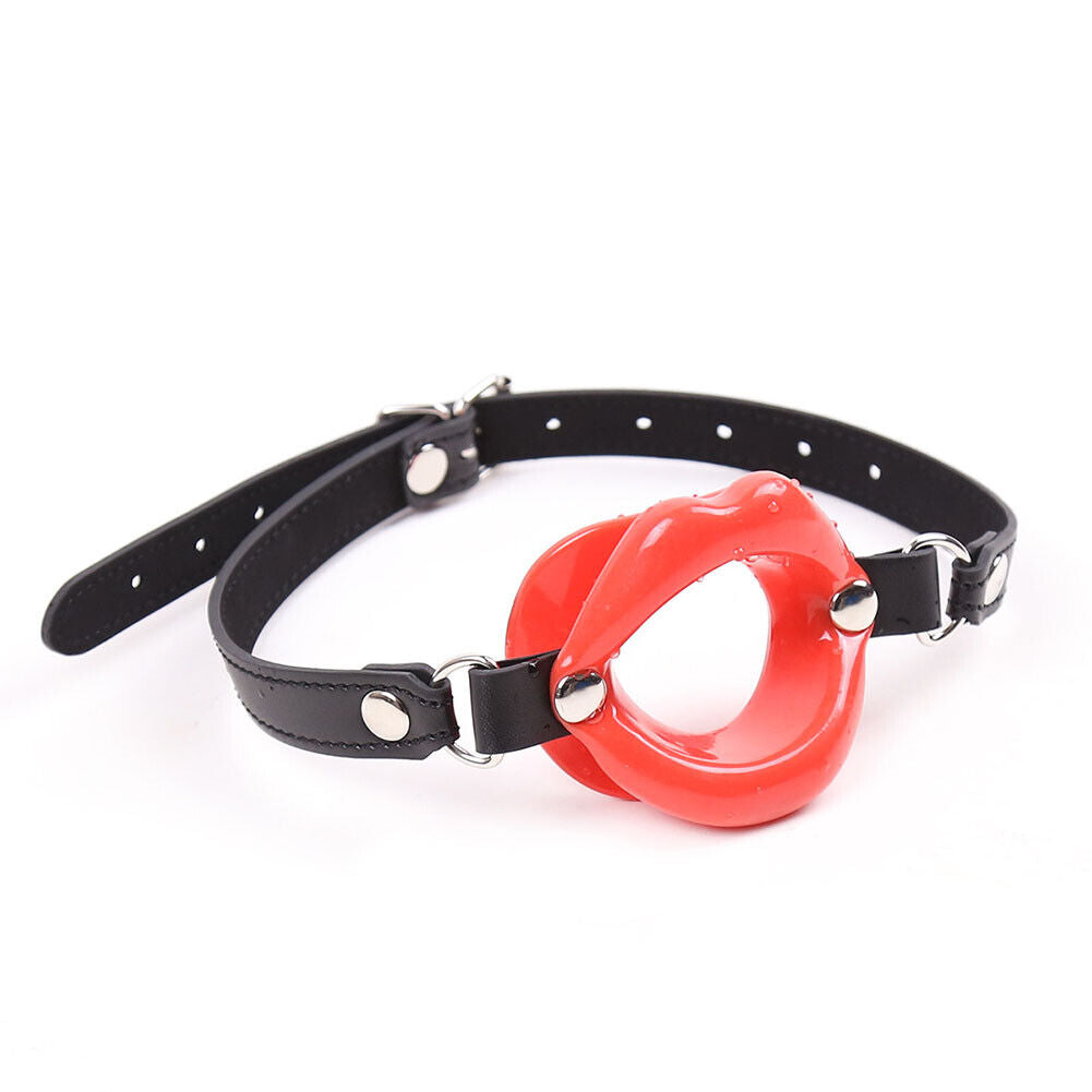 US Lips Shaped Opening O Ring Mouth Gag Silicone Buckle Leather Belt Strap BDSM