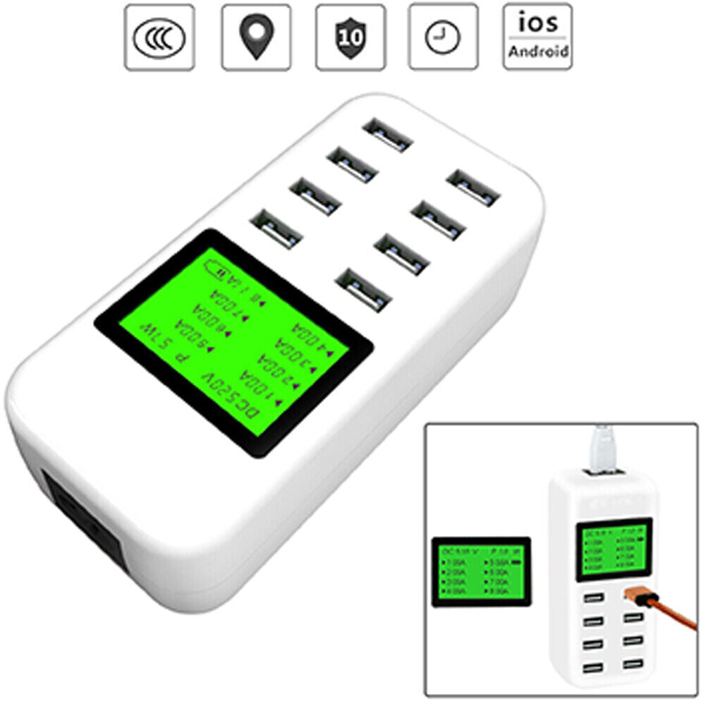 US 1-2 Pcs Multiple USB Charger 8-Port Charging Station Quick Charge LCD Display