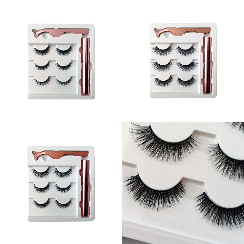 US 6 Pairs Magnetic Eyelashes Set Eyeliner Tweezer Kit False Mink Lashes Black