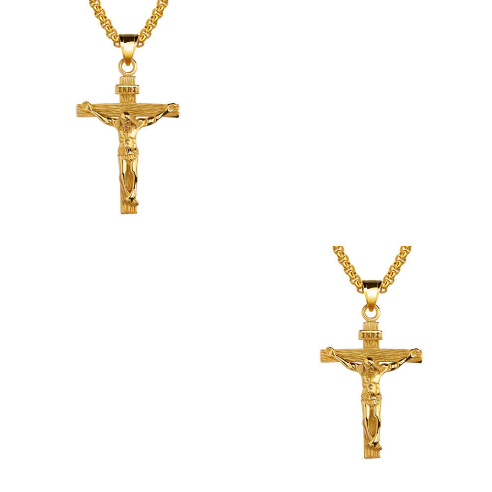 US 1-2 Pack Stainless Steel Jesus Christ Crucifix Cross Pendant Necklace For Men