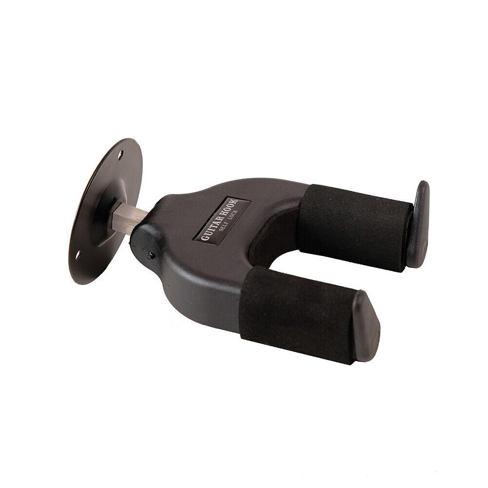 US 1-2 Pc Guitar Wall Hanger Mount Stand Guitar Black Stand Wall Mount Auto Lock