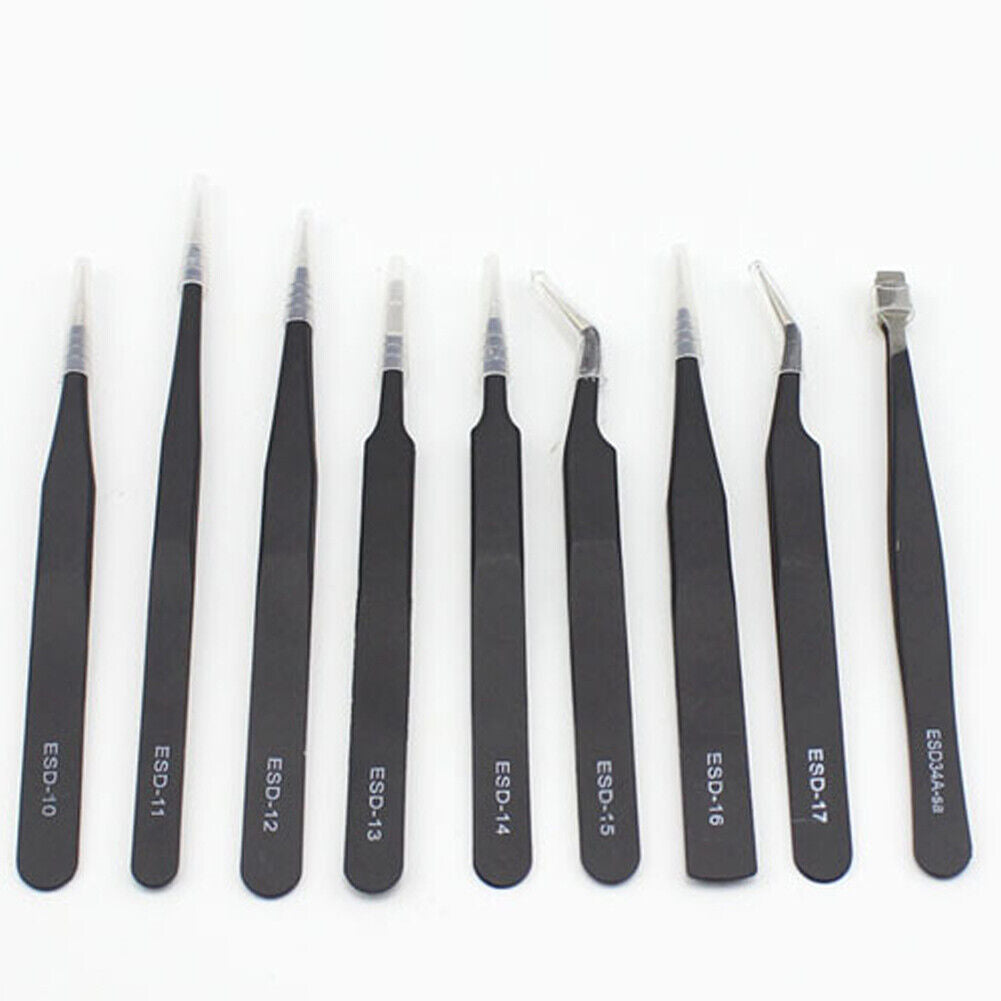US 9 pc ESD Tweezers Anti Static Tool Precision Kit Set Tools Electronics Repair