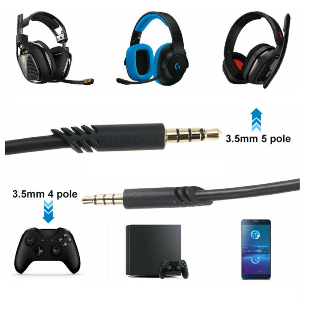 US 2-4 Pack For Astro A10 A40 Gaming Headset Replacement Audio Cable 2M 3.5mm