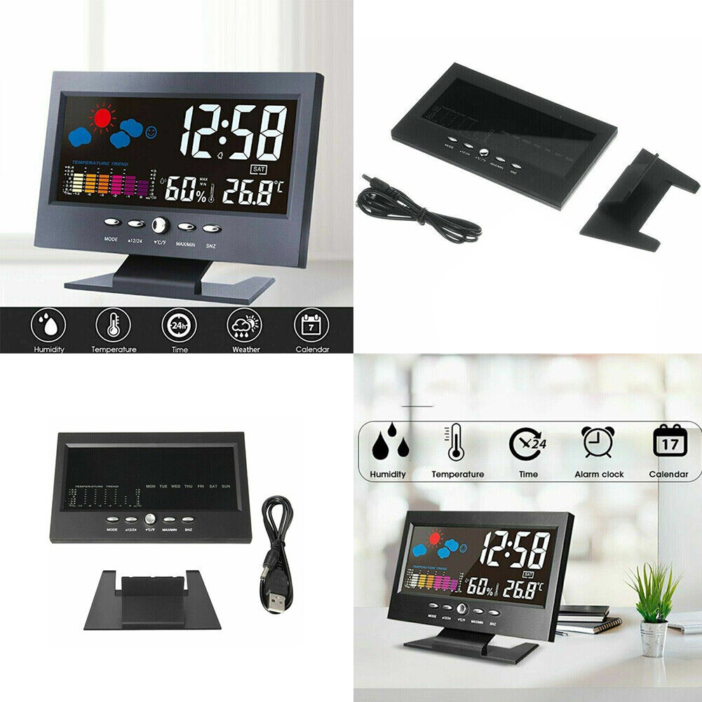 US 1-2 Pack Projection Alarm Clock Bedrooms Weather Temperature Humidity Station