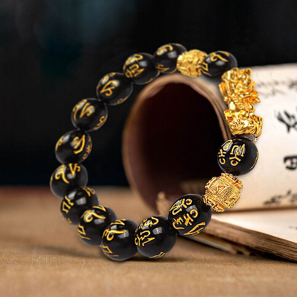 US 4-8 Pack Pi Xiu Obsidian Bracelet Dragon Bead Attract Wealth&Good Luck Bangle