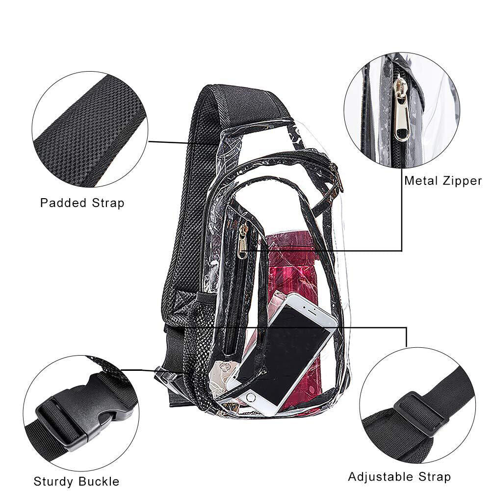 US 1-2 Pack Clear Sling Bag Stadium Approved PVC Crossbody Transparent Backpack