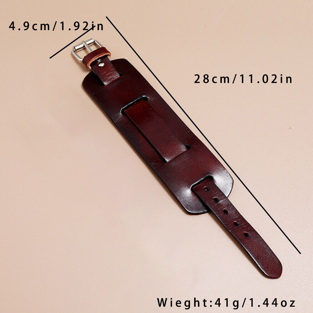 US 1-2 Pc Men's Punk Wide Genuine Leather Belt Wristband Bangle Cuff Adjustable