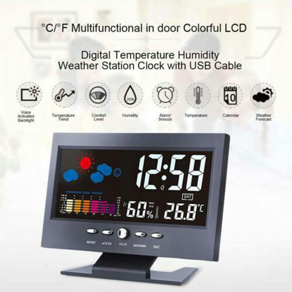 US 1-2 Pack Projection Alarm Clock Bedrooms Weather Temperature Humidity Station