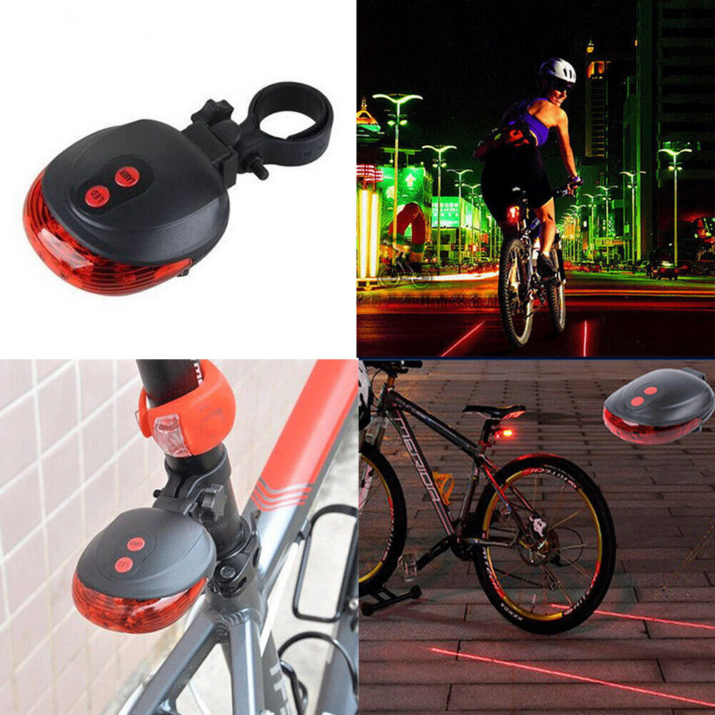 US 2-4 Pack 5 LED 2 Laser Bike Bicycle Light Rear Flashing Safety Warning Lamp