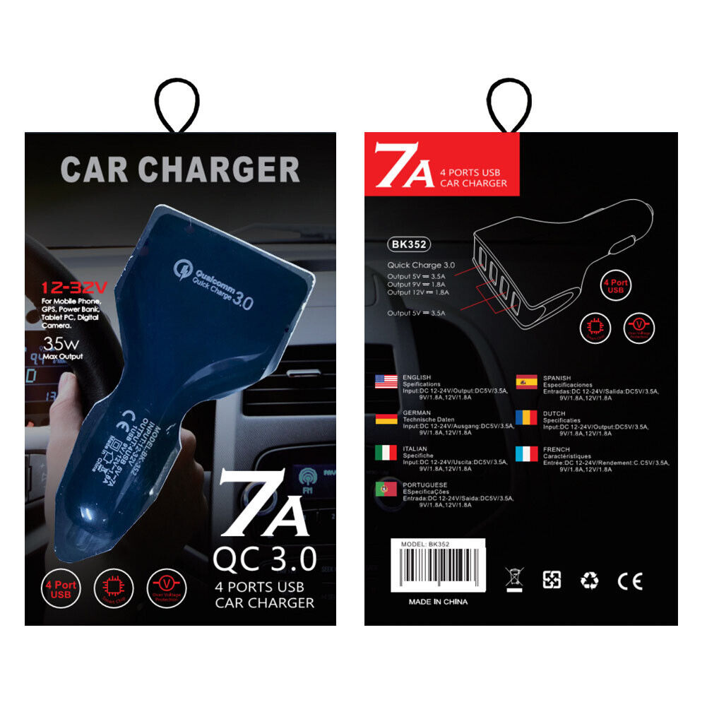 US 2-4 Pack 4-Port 3.0 Super Fast Car Charger PD Adapter for iPhone Android