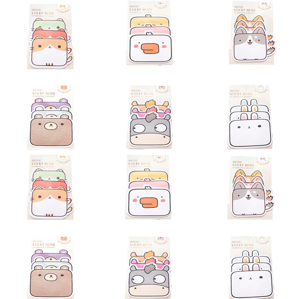 US 6-12 Pc (270-540 Pages Total) Sticky Notes Animals Shape Self-Stick Memo Pads