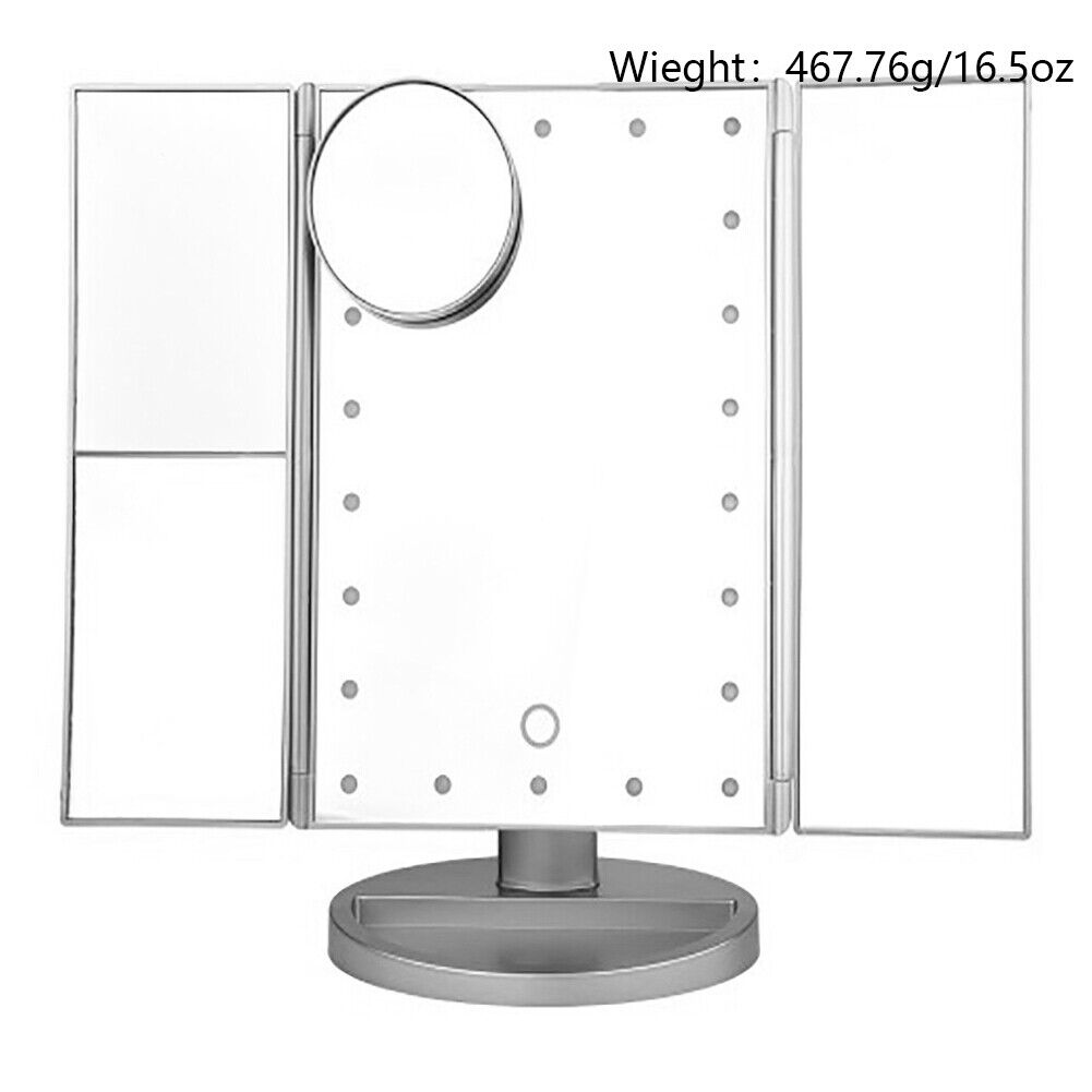 US USB LED Tri-Fold 2X 3X 10X Magnifying Makeup Mirror Touch Screen Standing