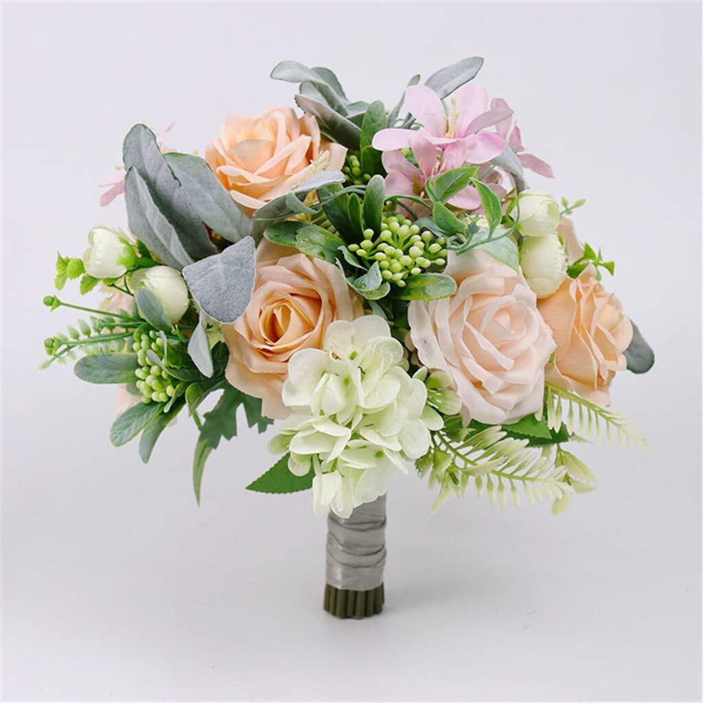 Bridal Holding Wedding Bouquet Fabric Light Coral Ivory Rose Peony Mix Flowers
