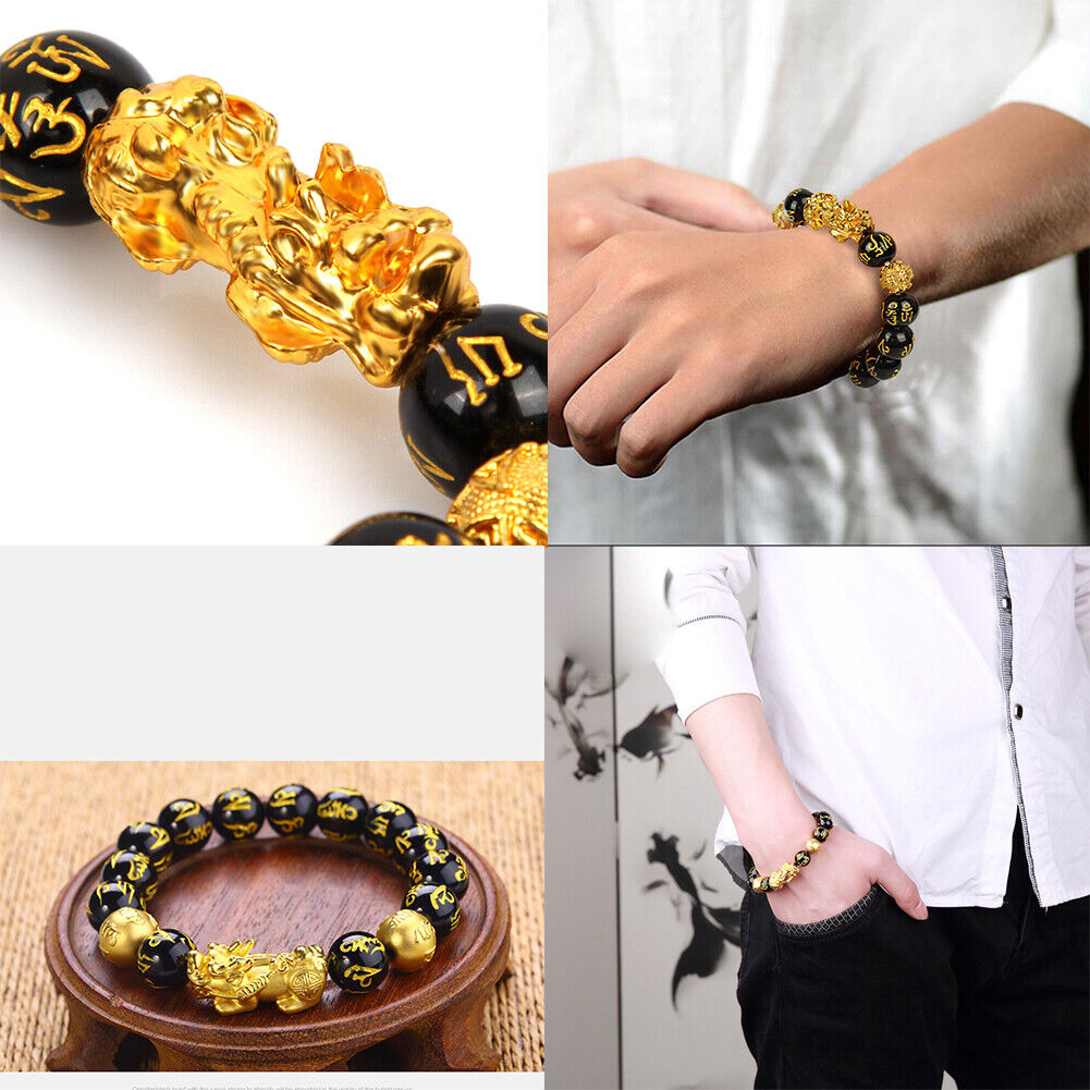 US 4-8 Pack Pi Xiu Obsidian Bracelet Dragon Bead Attract Wealth&Good Luck Bangle