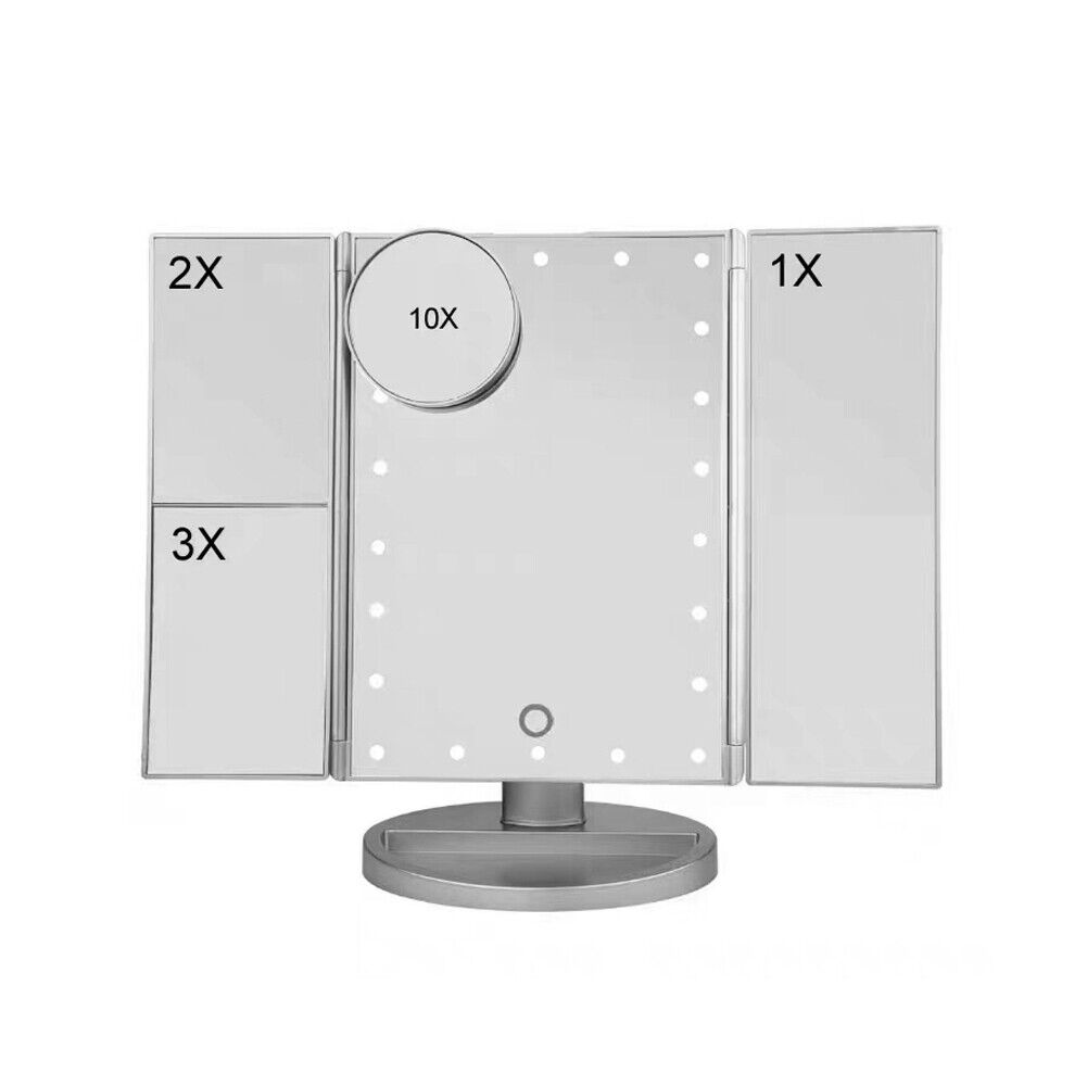 US USB LED Tri-Fold 2X 3X 10X Magnifying Makeup Mirror Touch Screen Standing