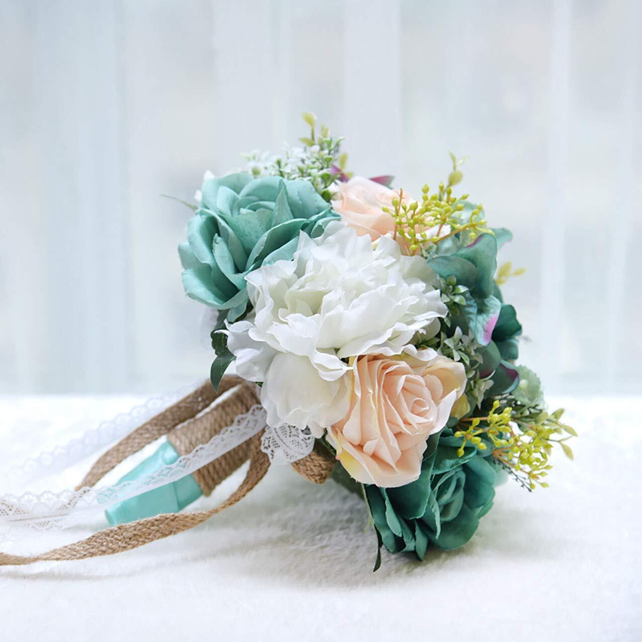 Bridal Holding Wedding Bouquet Real-Looking Mixed Flowers Ivory Greeneryet