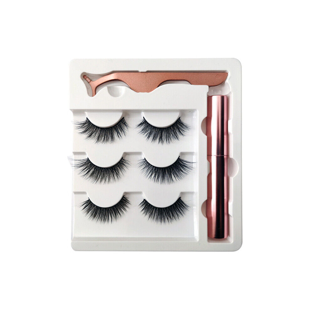 US 6 Pairs Magnetic Eyelashes Set Eyeliner Tweezer Kit False Mink Lashes Black