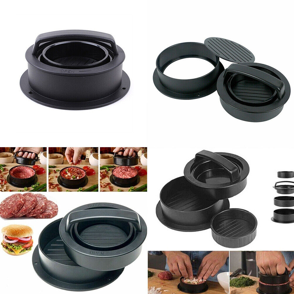US 1-2 Pack Stuffed Hamburger Press Patty Maker Burger 3 in 1 Non-Stick Mold