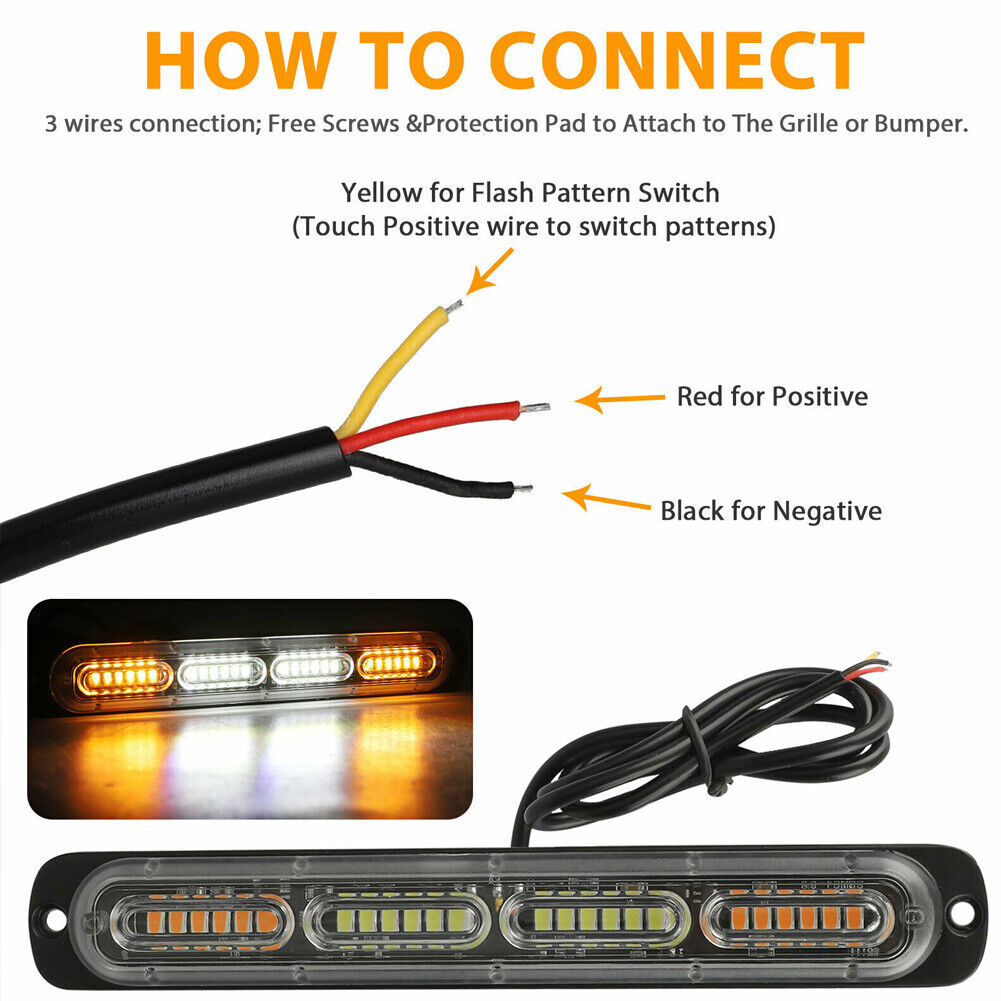 US 1-2 Pc 24V Bright LED Emergency Strobe Lights Warning Amber/White Flash Light