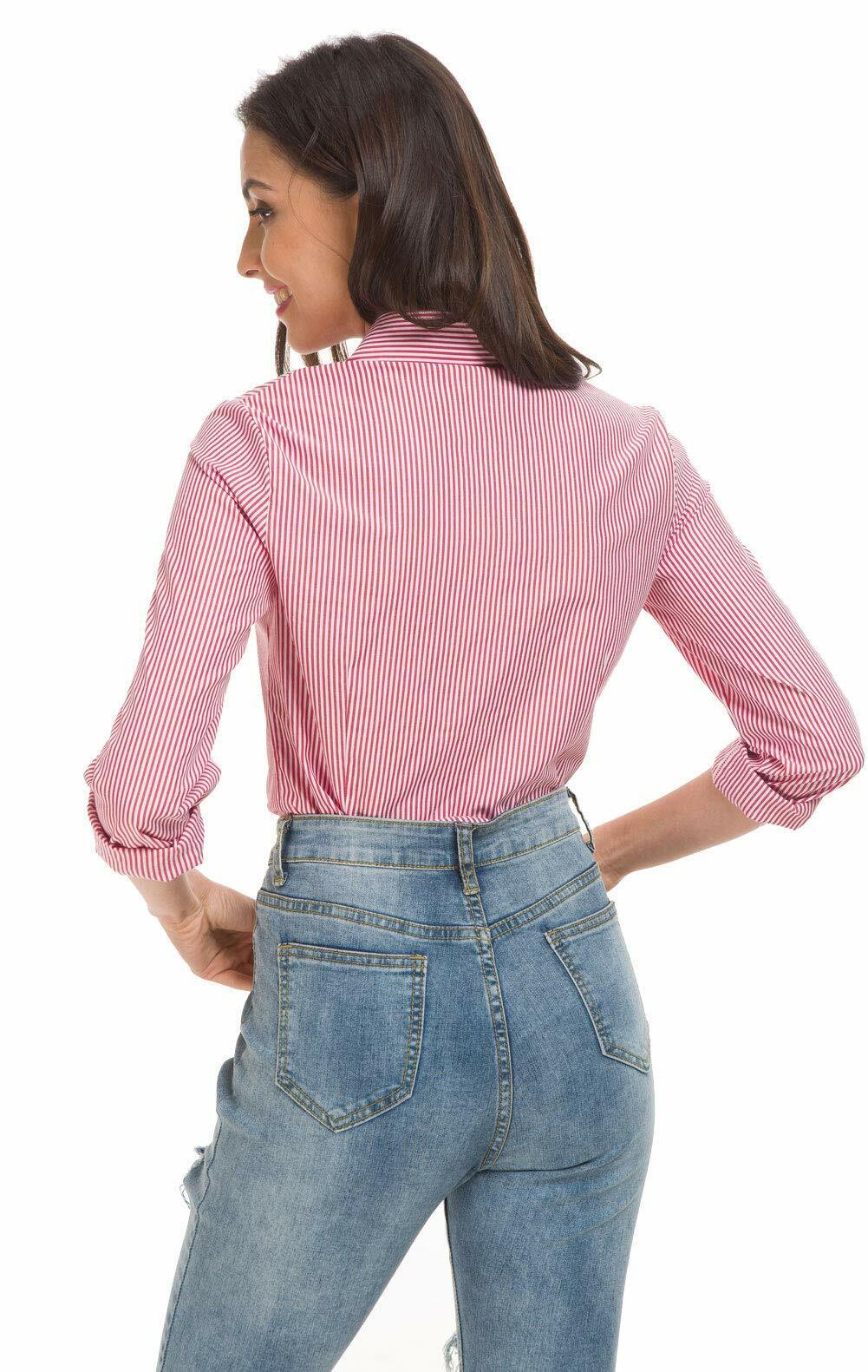 Women's Basic Tailored Vertical Stripes Button Down Shirt Long Sleeve Blouse