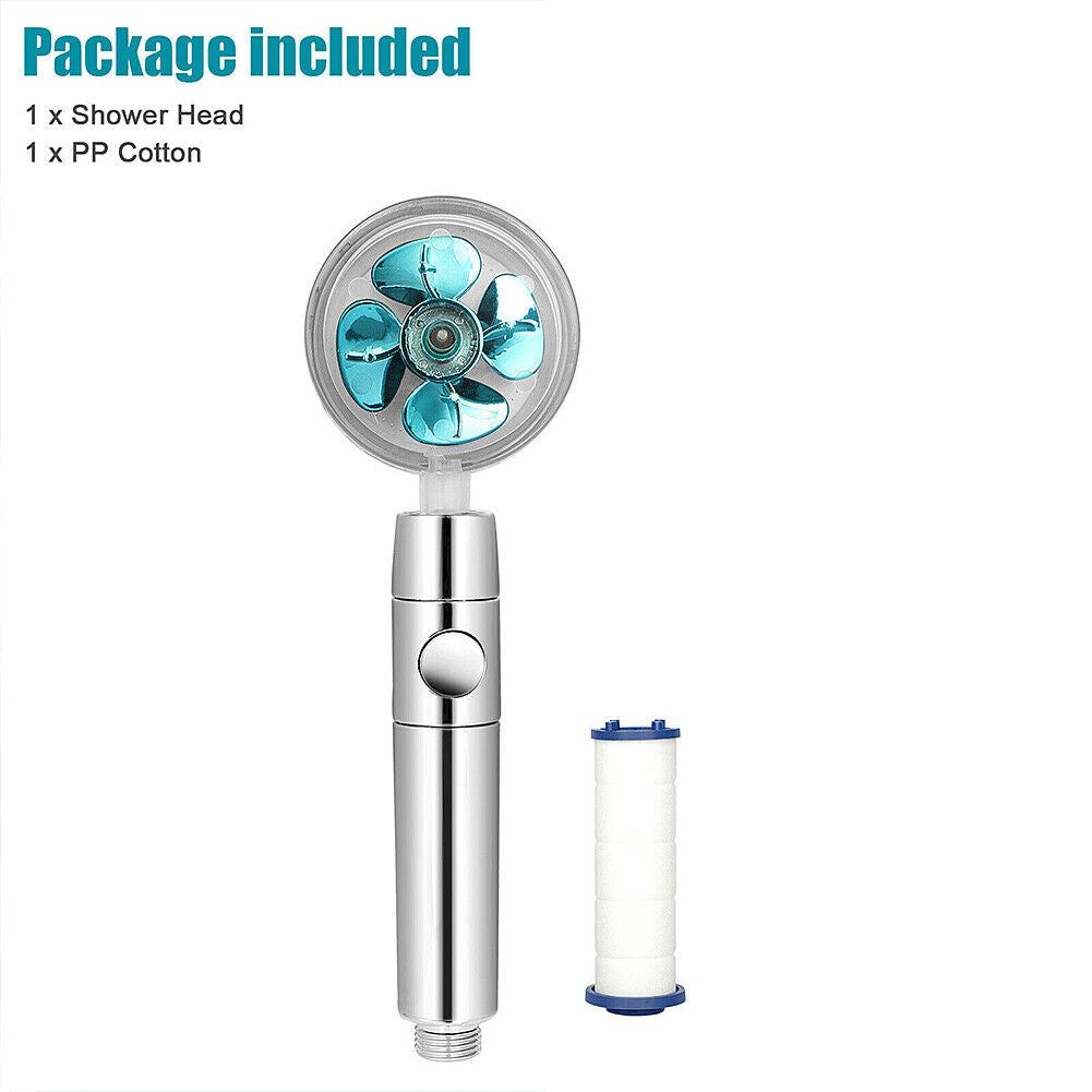 US Water Saving Flow 360 Spinning High Pressure Nozzle Shower Head w/ Turbo Fan