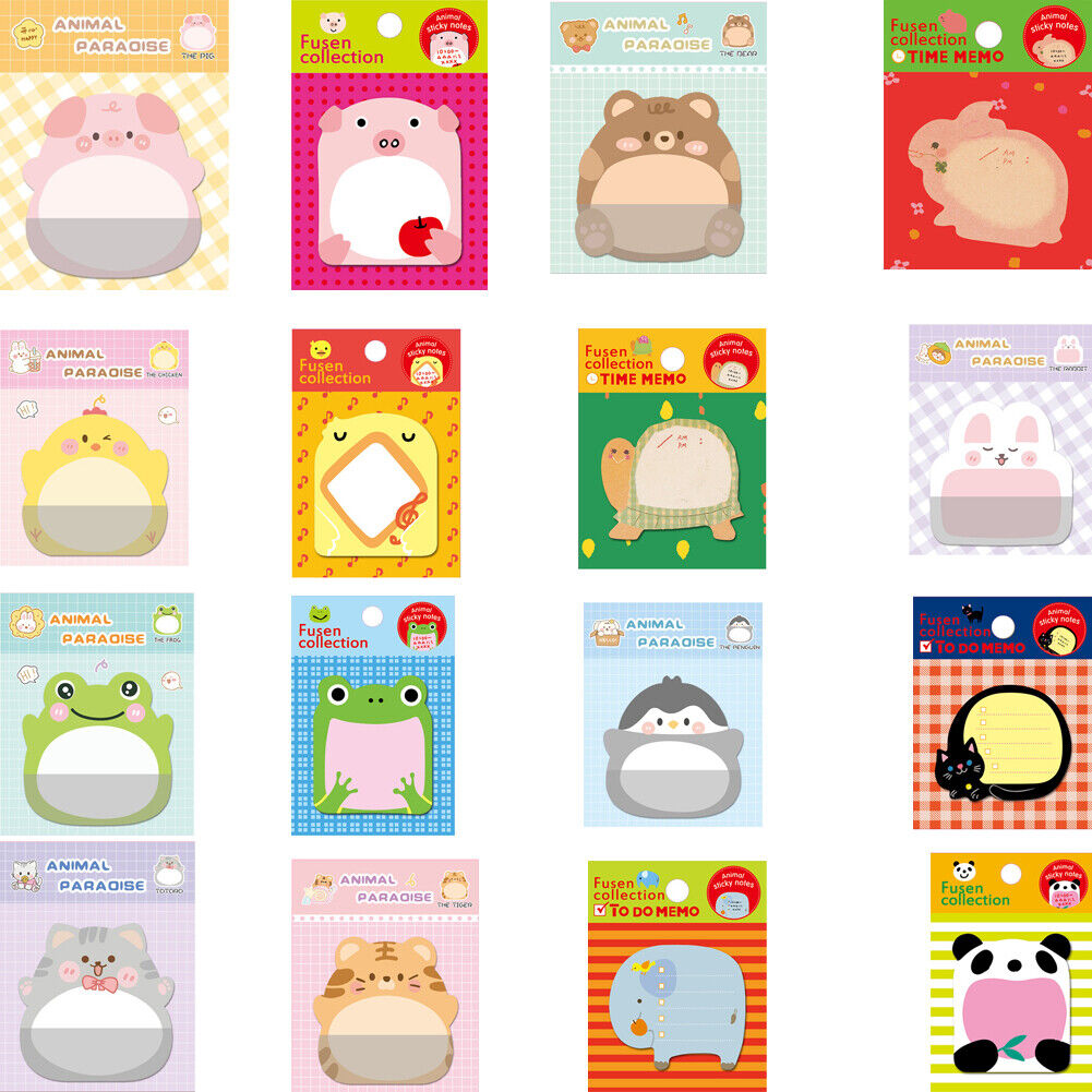 US 16-32 Pcs (320-640 pages Total) Sticky Notes Cute Animal-Shaped Bookmark Pads