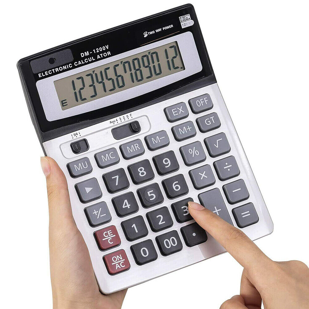 US 12-Digit Desktop Calculator Standard Function Dual Power Solar and AA