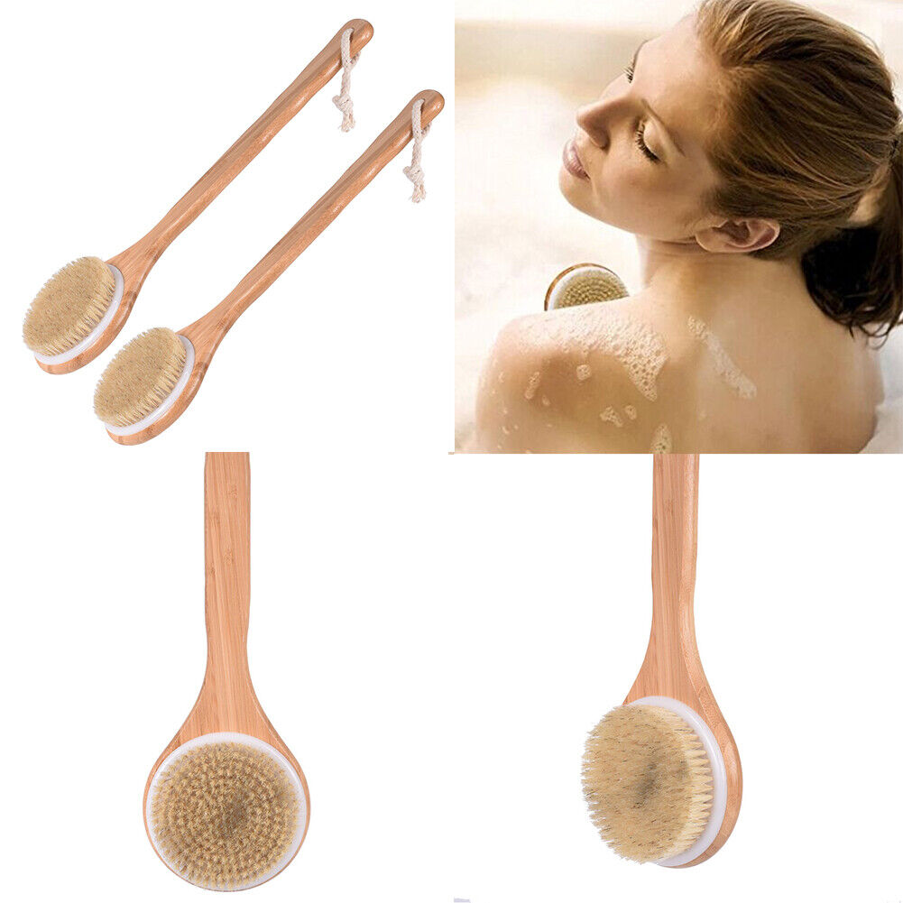 US 1-2 Natural Bristle Wooden Bath Shower Brush Spa Back Body Dry Skin Scrubber