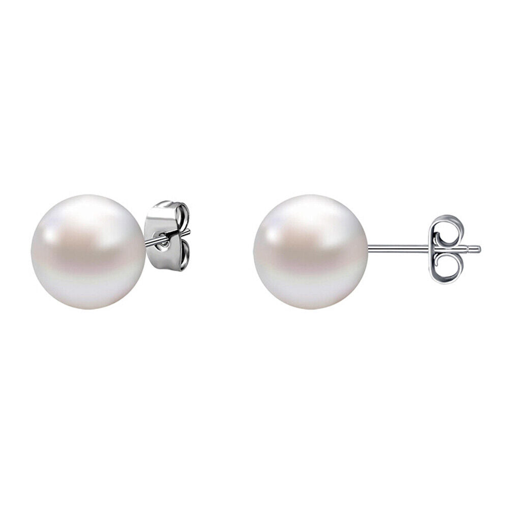US 6-12 Pairs Faux Pearl Stud Earrings Set Silver Stainless Steel Hypoallergenic