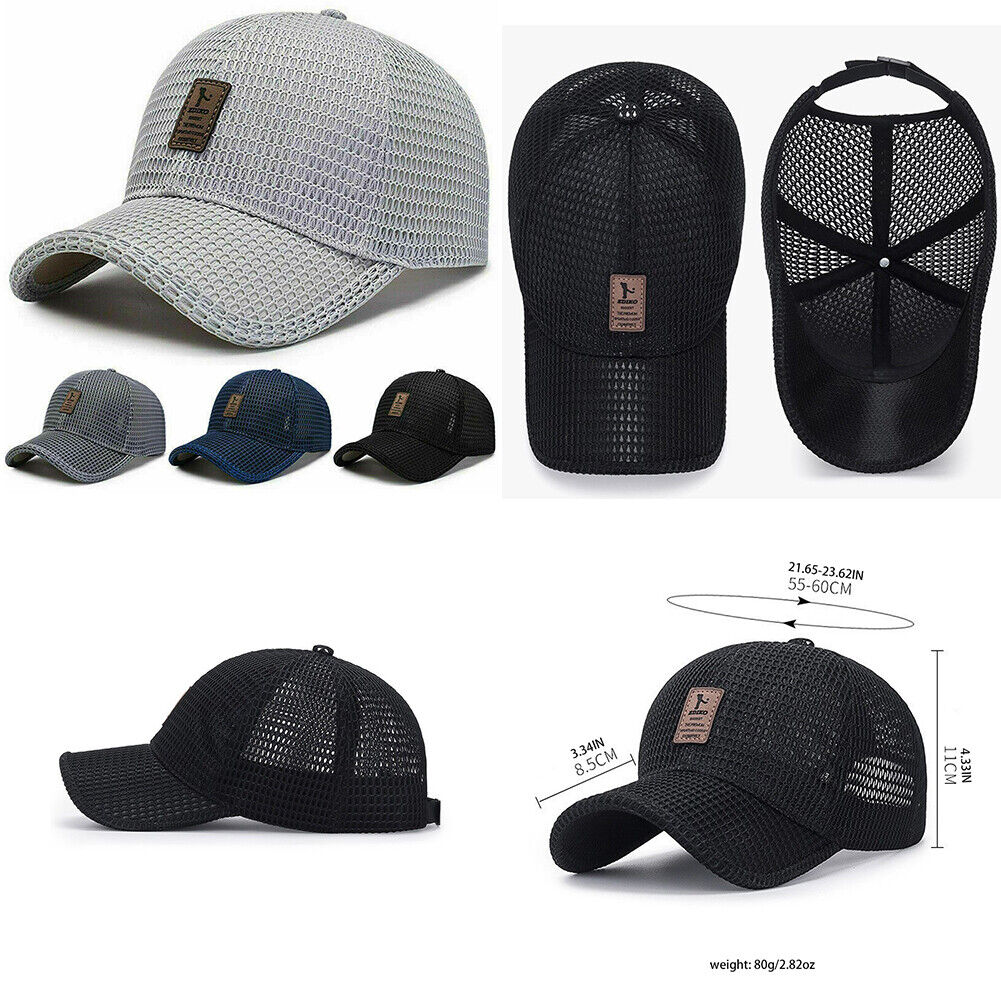 US 1-2 Pcs Men's Mesh Baseball Cap Snapback Sun Protection Breathable Sports Hat