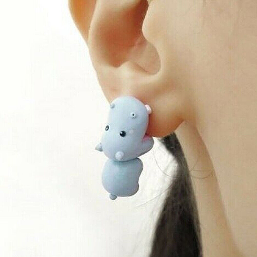 US 1~2 Pairs Cute Animal Bite-Earring Handmade Polymer Clay-Cute Stud Earrings