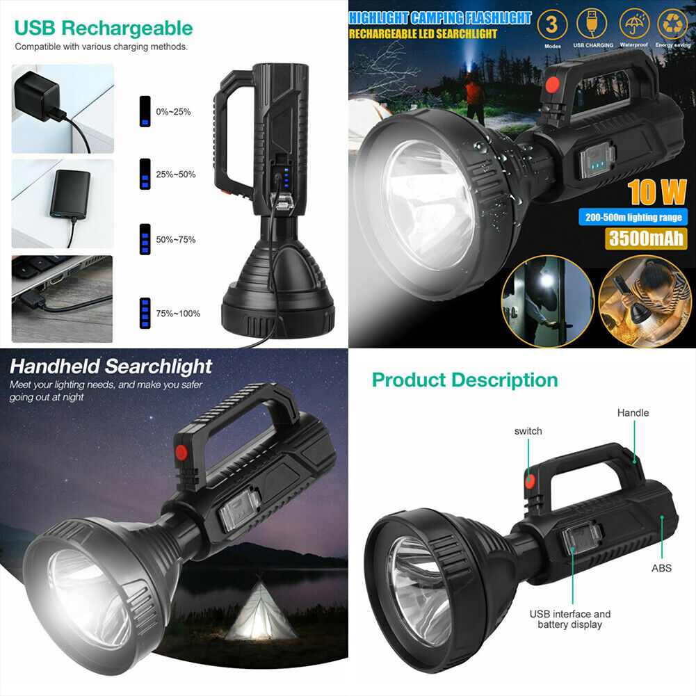 US 1-2 Pack Rechargeable Torch LED Searchlight Handheld Portable Spotlight