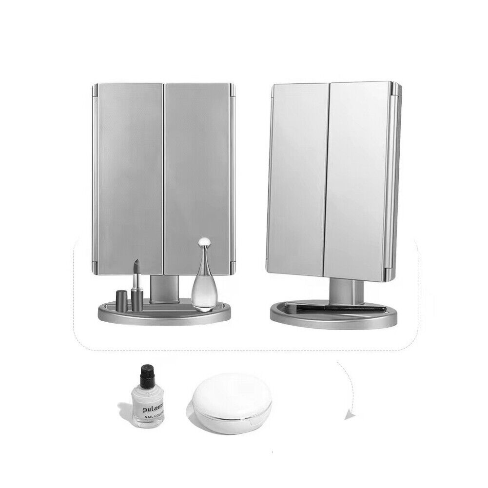 US USB LED Tri-Fold 2X 3X 10X Magnifying Makeup Mirror Touch Screen Standing
