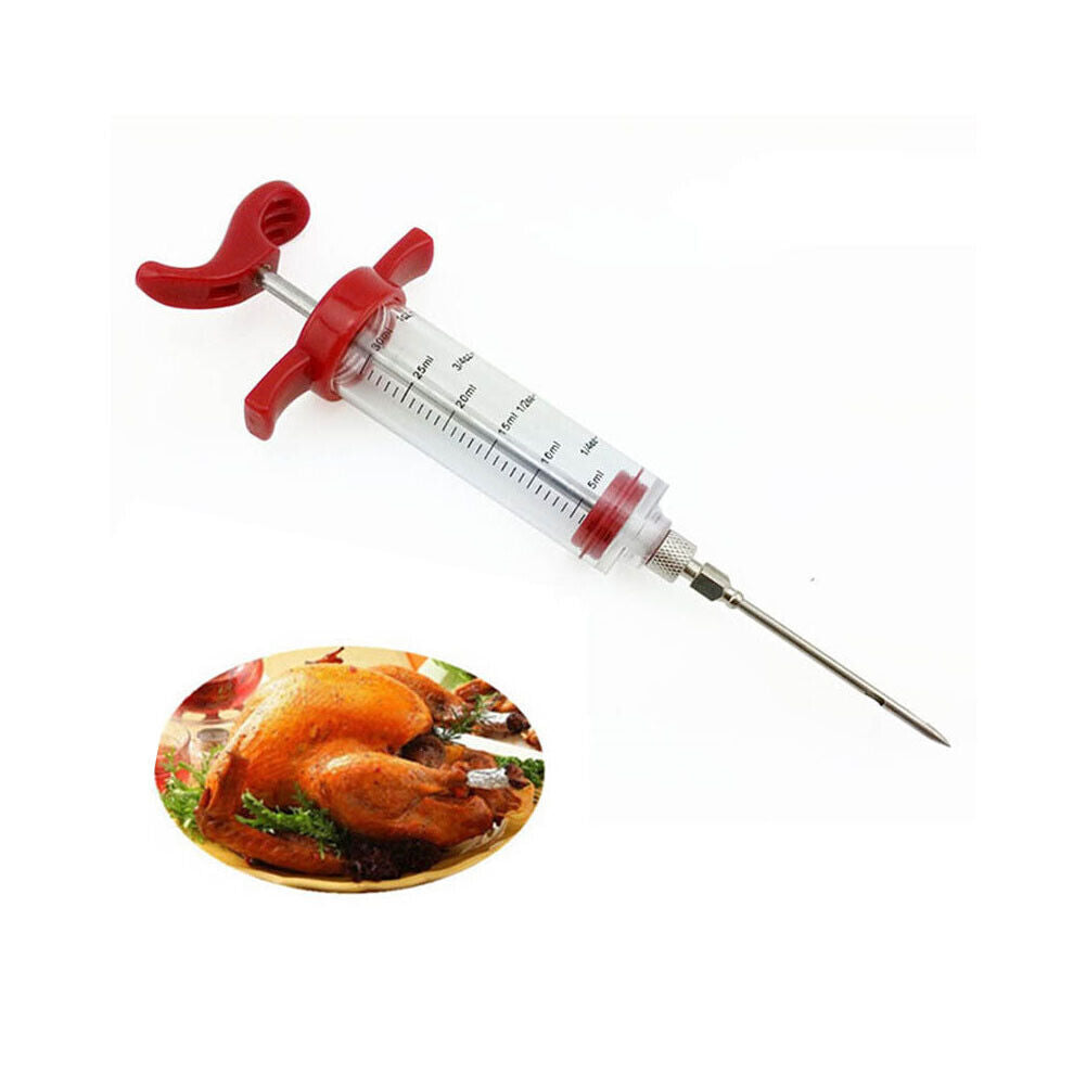 US 1-2 Pack Plastic Food Marinade Injector Syringe Screw-on Meat Needle BBQ