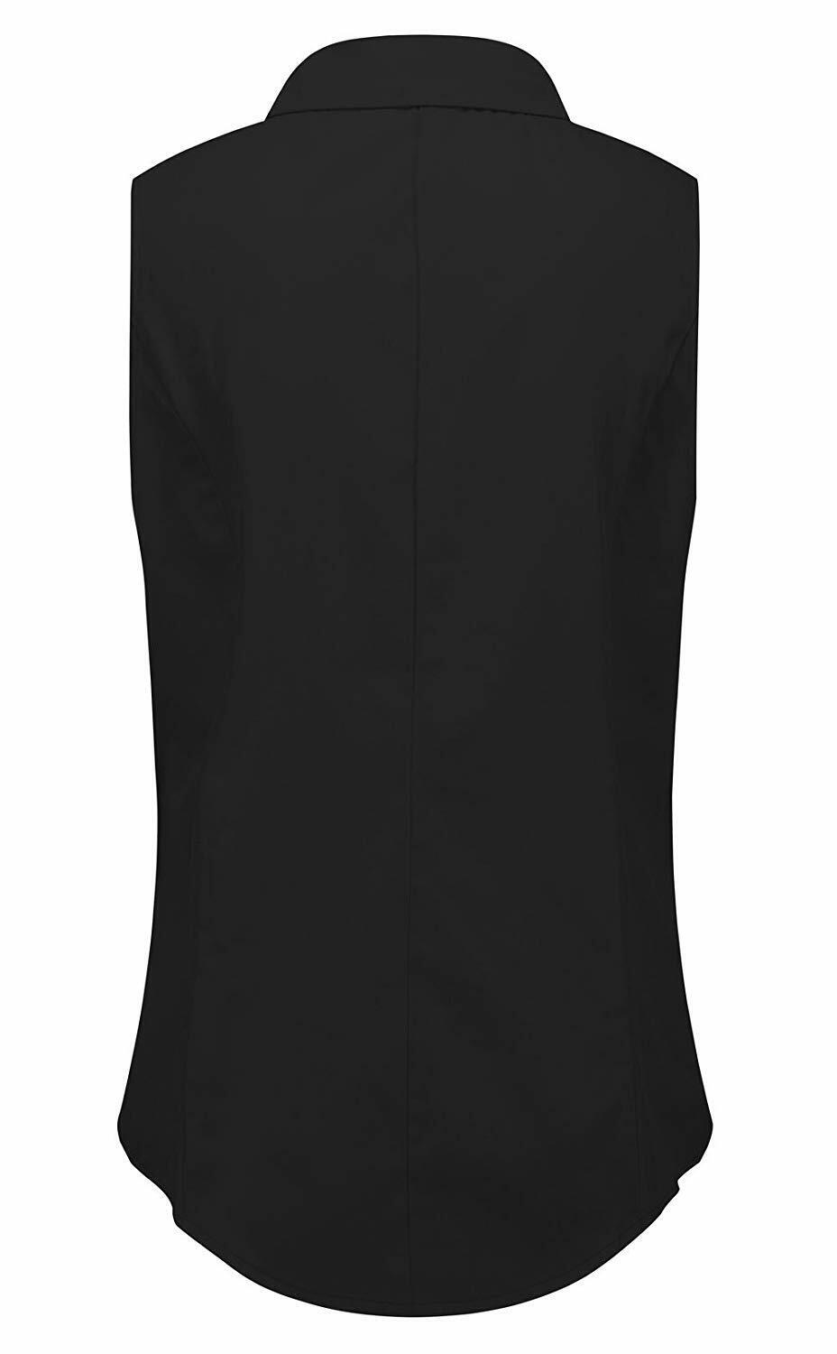 Women's Cotton Sleeveless Button Down Shirt Collared Pleated Blouse