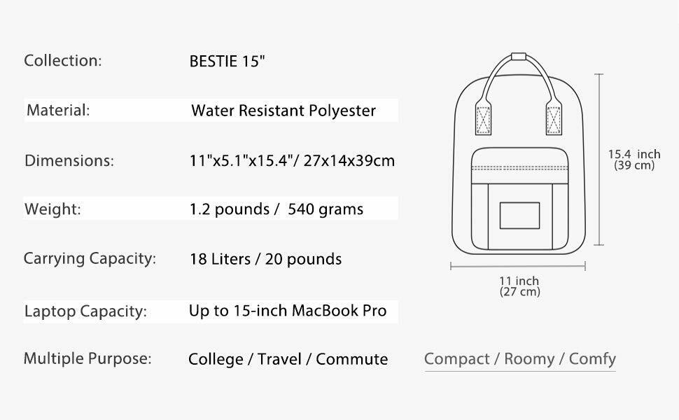 BESTIE 15" Fashion Backpack College Bag for Girls | Fits 15.6-inch Laptop