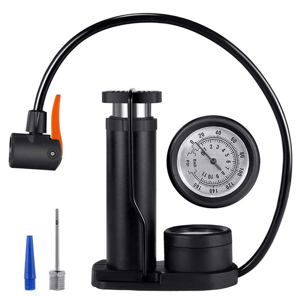US 1-2Pc Bike Pump Mini Portable Motor Bicycle Foot Pump Pressure Gauge Tire Air