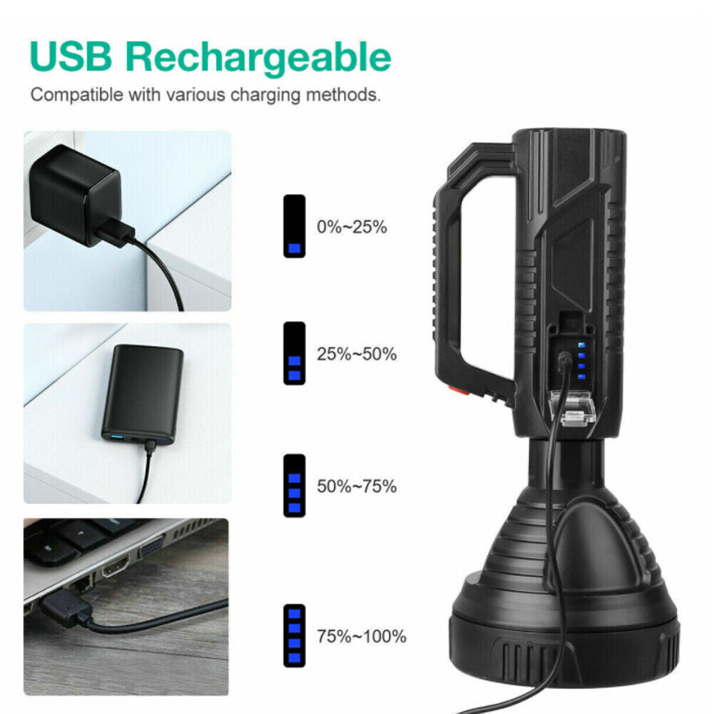 US 1-2 Pack Rechargeable Torch LED Searchlight Handheld Portable Spotlight
