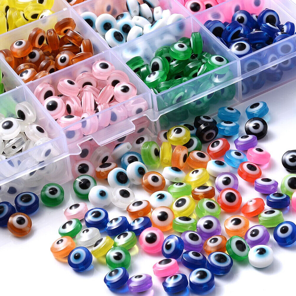 US 750-1050 6/8mm Evil Eye Bead Charm Flat Resin Spacer Turkish Bead DIY Jewelry