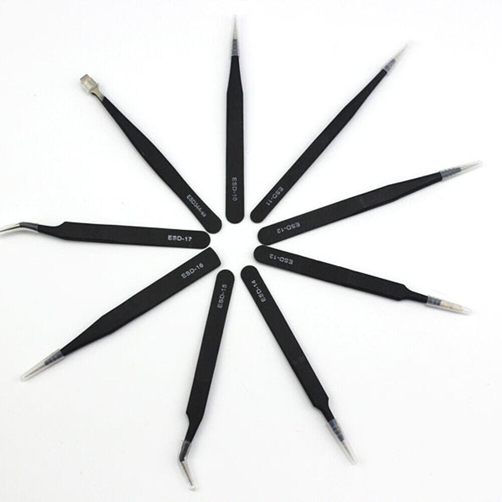 US 9 pc ESD Tweezers Anti Static Tool Precision Kit Set Tools Electronics Repair