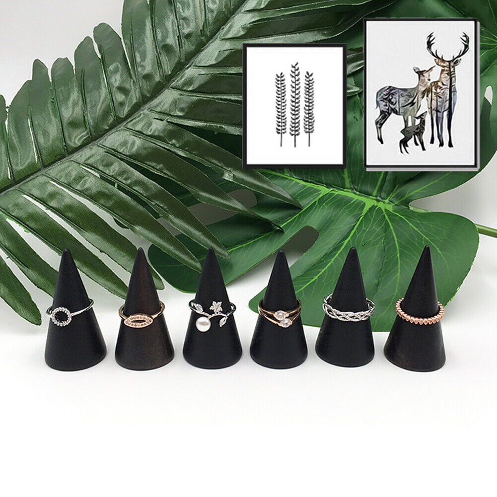 US 10-20 Pc Wood Cone Ring Holder Durable Finger Jewelry Display Stand DIY Craft