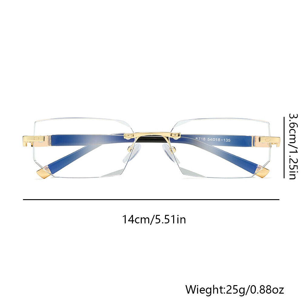 US Mens Diamond Shape Rimless Blue Light Blocking Reading Glasses Metal Readers