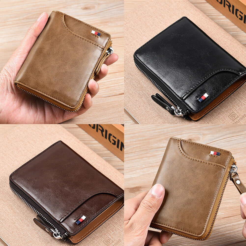 US 1-2 Pack Men RFID Blocking Leather Wallet Credit Card ID Holder Zipper Purse