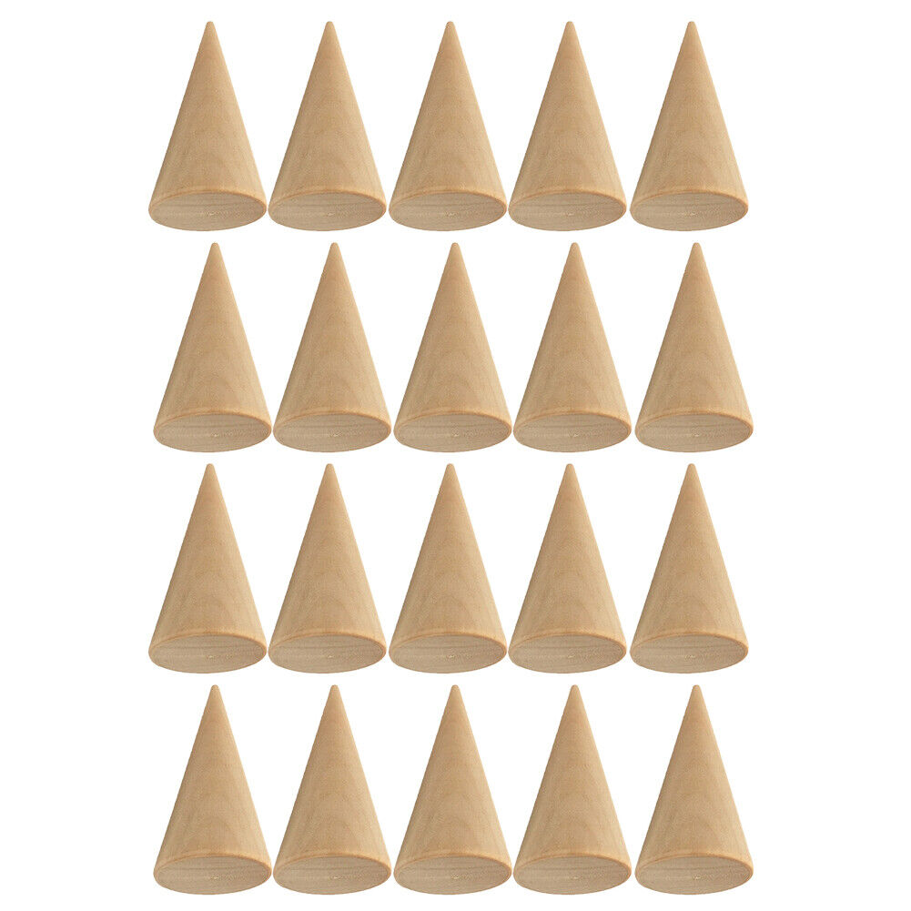 US 10-20 Pc Wood Cone Ring Holder Durable Finger Jewelry Display Stand DIY Craft